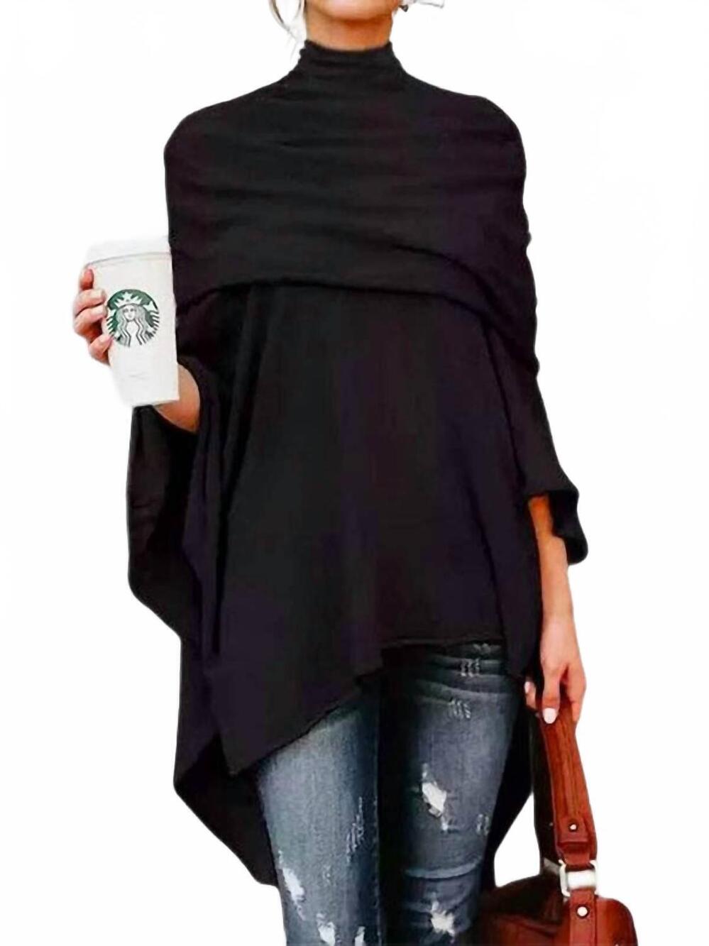 NEW UZWHOLESALE solid color high-neck asymmetric casual t-shirt tops in black